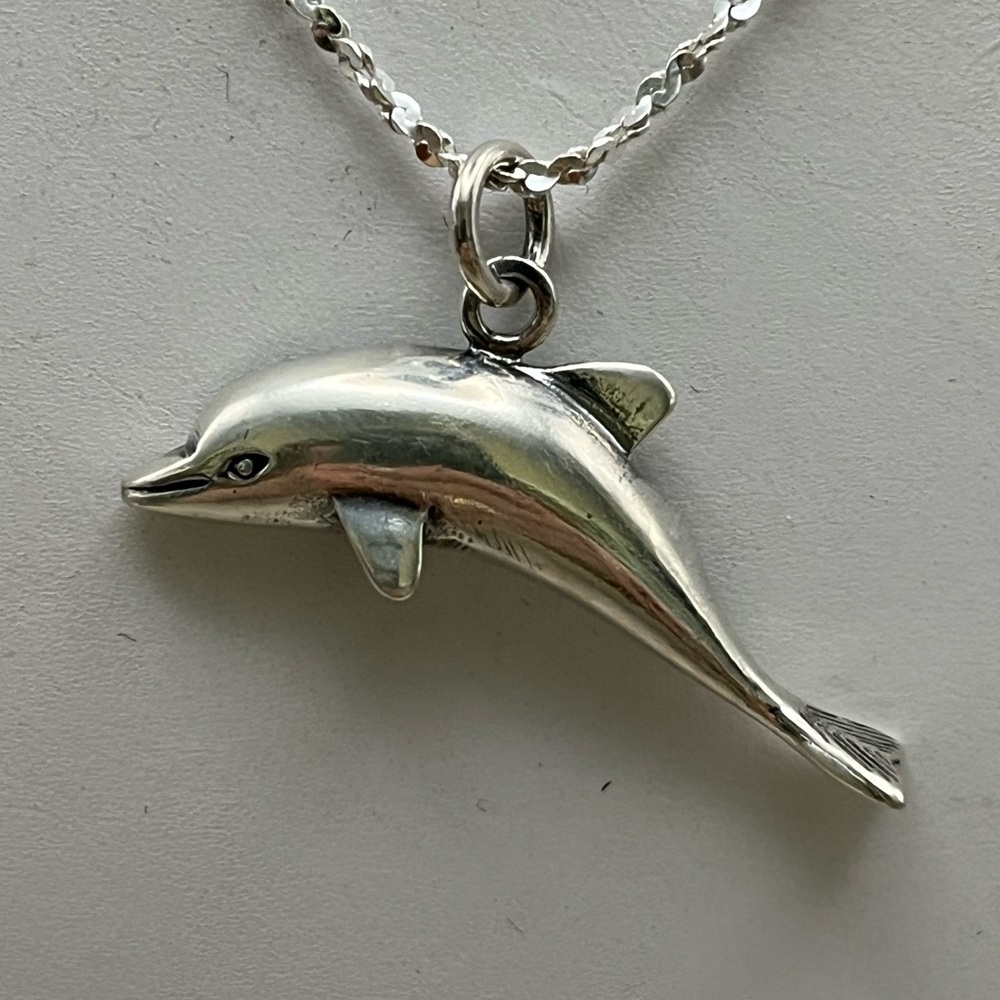 Sterling Silver Dolphin Pendant Necklace with Reflective Finish